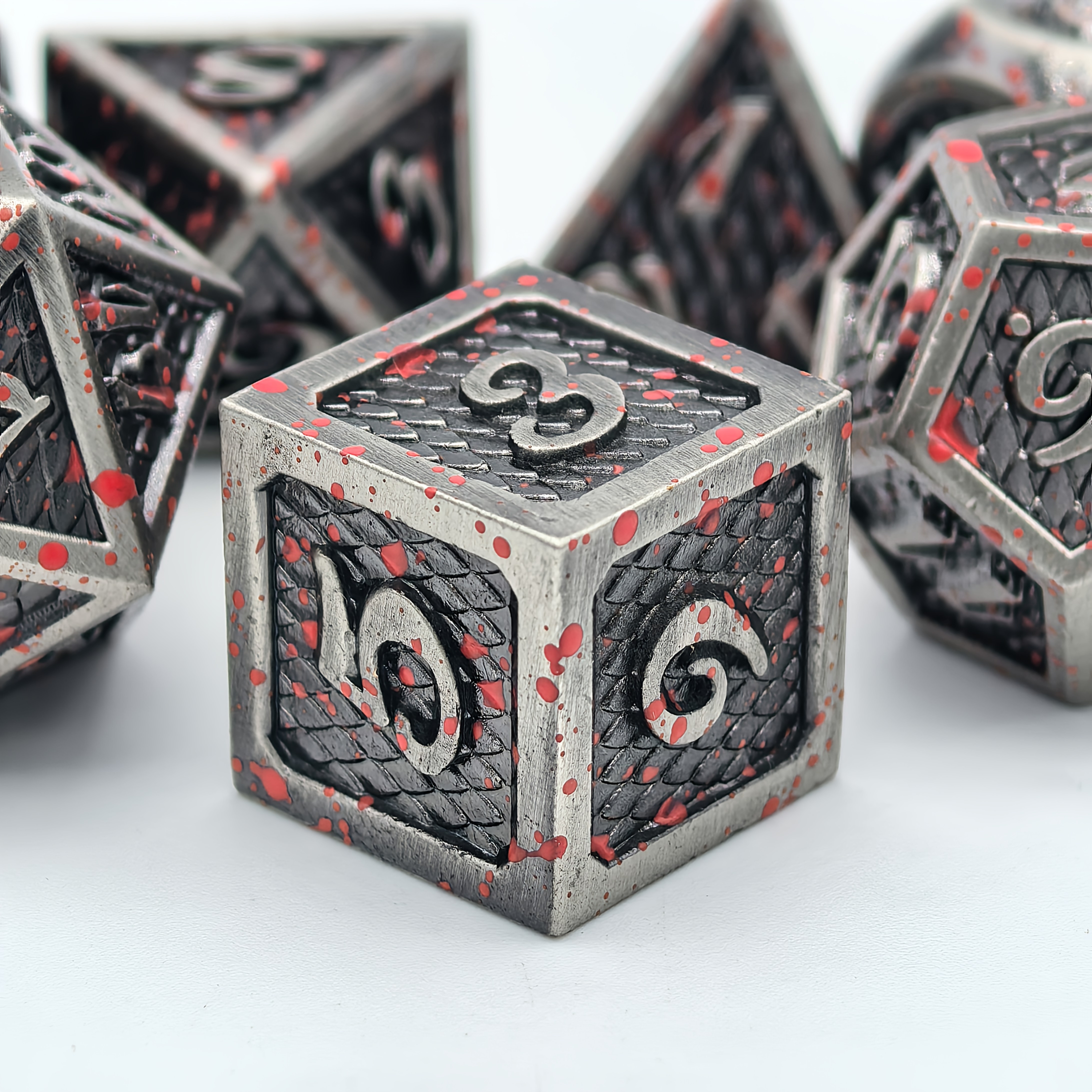 7pcs Solid Metal Dragon Scale Dice Set for Tabletop RPGs
